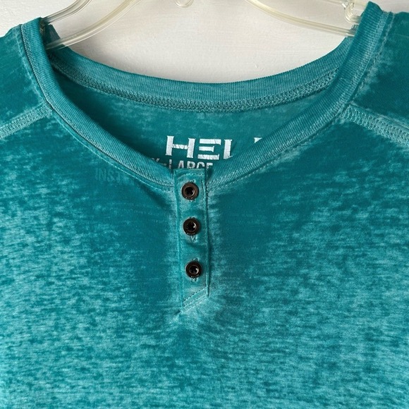 Helix Men's Short Sleeve Turquoise Burnout Henley T-Shirt Cotton XXL Casual Y2K - Picture 6 of 10